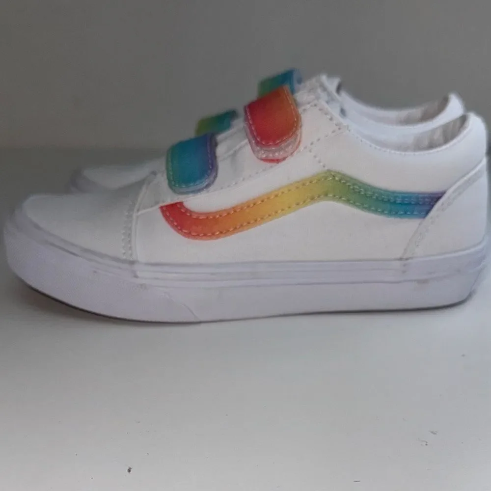 🔥Vans Kids White Sneakers with Rainbow Straps Sz 2 New